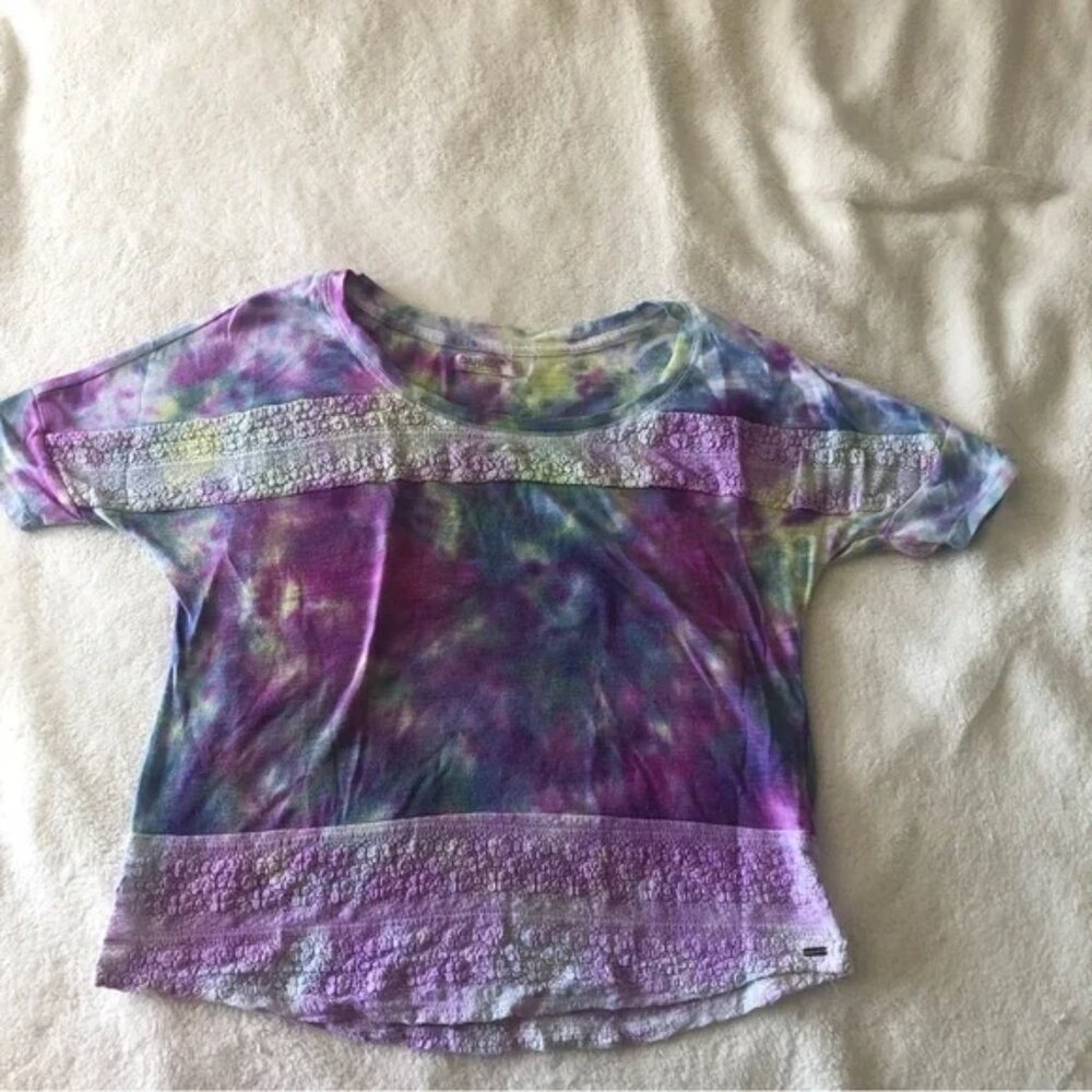 Garage T Shirt Tie Dye Short Sleeve Lace Boxy Fit Crew Neck Size XS